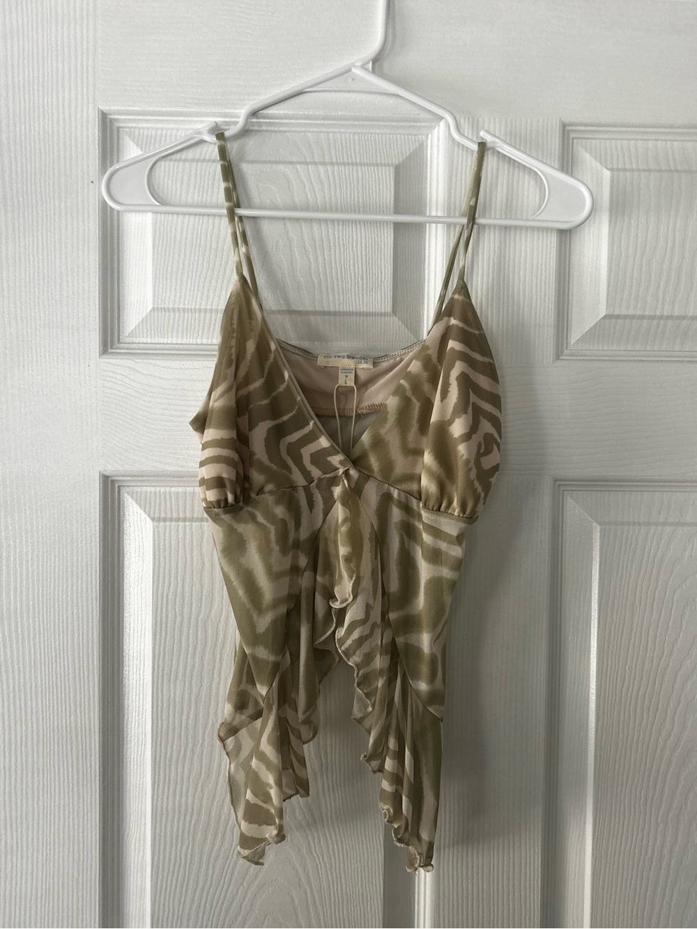 Light Olive Zebra-Print Ruffle Cropped Cami Top